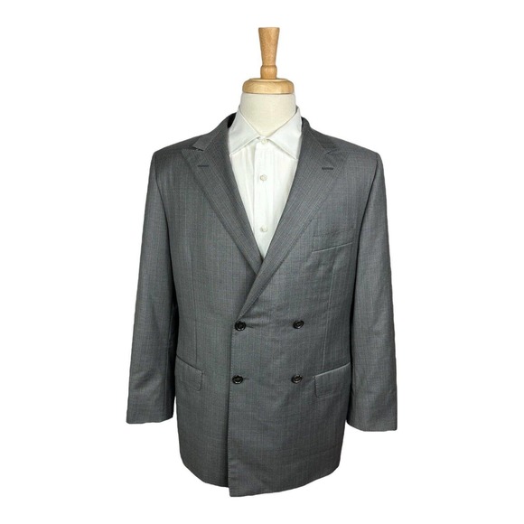 Hickey Freeman Recent Gray Dbl Breasted Loro Piana 150s Wool Suit 44R 36X31